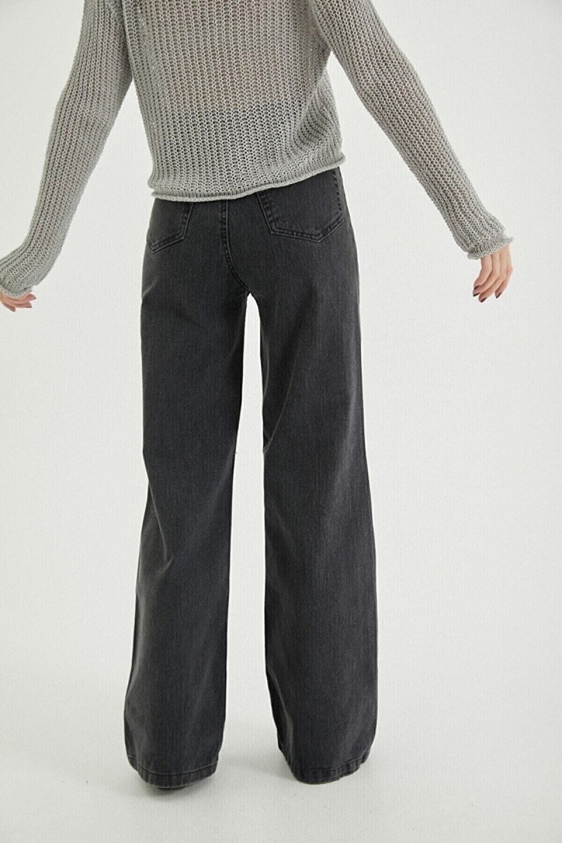 Vikie Kadın Füme Kar Yıkama Süper Yüksek Bel Salaş Paça Denim Kot Pantolon Vikie Kadın Füme Kar Yıkama Süper Yüksek Bel Salaş Paça Denim Kot Pantolon