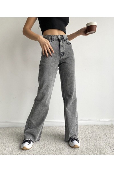 Love 90 s Siyah Power Likralı Kadın Süper Yüksek Bel Salaş Paça Salaş Jans Kot Pantolon