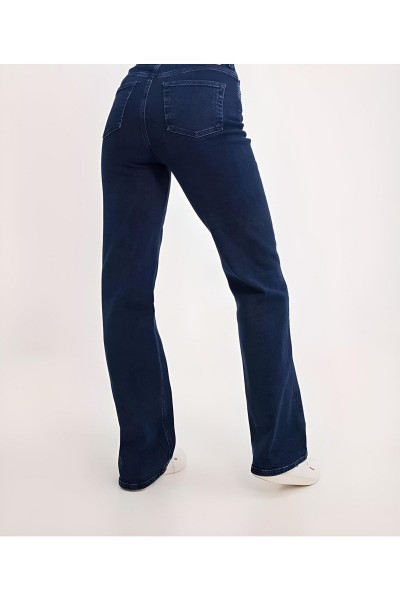 Dark Blue 90 s Orta Koyu Mavi Likralı Süper Extra Yüksek Bel Palazzo Salaş Jean Pantolon
