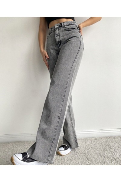 Love 90 s Siyah Power Likralı Kadın Süper Yüksek Bel Salaş Paça Salaş Jans Kot Pantolon