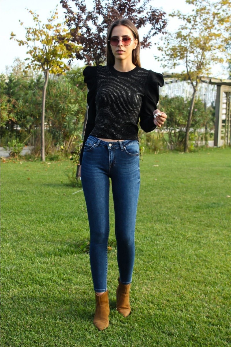 Kadın Mavi Bıyıklı Yüksel Bel Dar Paça Skinny Likralı Kot Pantalon Kadın Mavi Bıyıklı Yüksel Bel Dar Paça Skinny Likralı Kot Pantalon