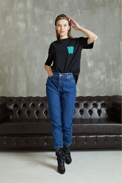 Tiger Koyu Mavi Mom Jean Yüksek Bel Ekstra Esnek Denim Pantolon