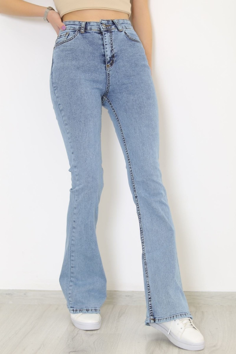 Miya Mavi Kar Yıkama Gold Ispanyol Ispanyol Jean Yüksek Bel Kot Pantolon