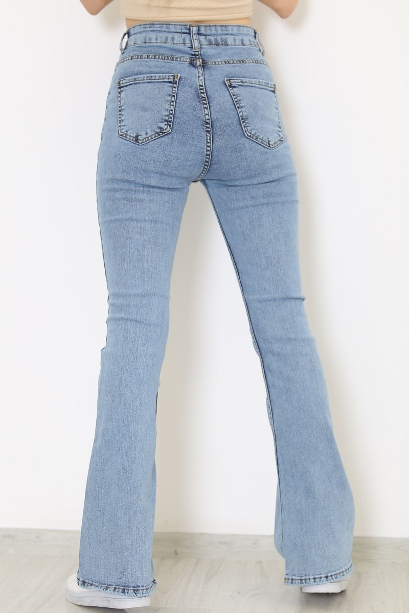 Miya Mavi Kar Yıkama Gold Ispanyol Ispanyol Jean Yüksek Bel Kot Pantolon