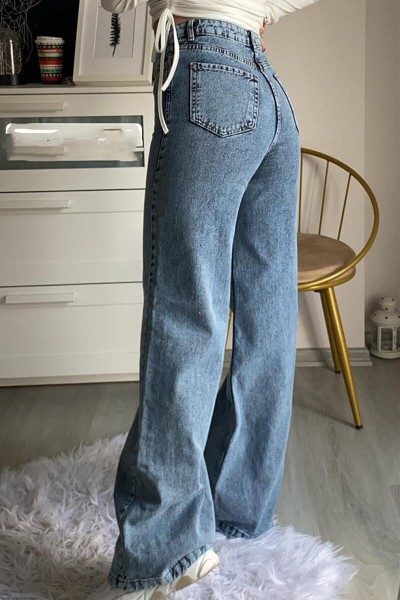90 s Solmaz Mavi Orta Kar Likralı Süper Yüksek Bel Salaş Jean Pantolon. (süper Yüksek.) Wide Leg.