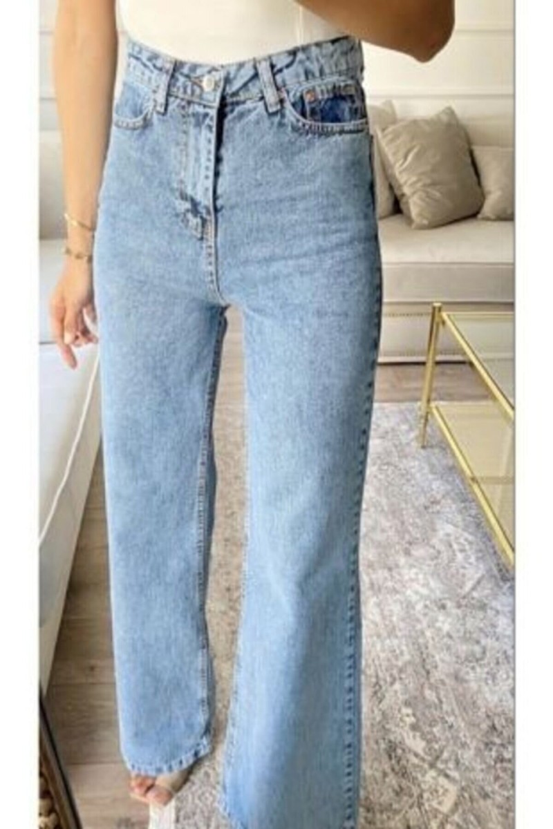 X Mavi Orta Kar 90's Likralı Süper Yüksek Bel Salaş Jeans Palazzo Pantolon. (süper Yüksek)