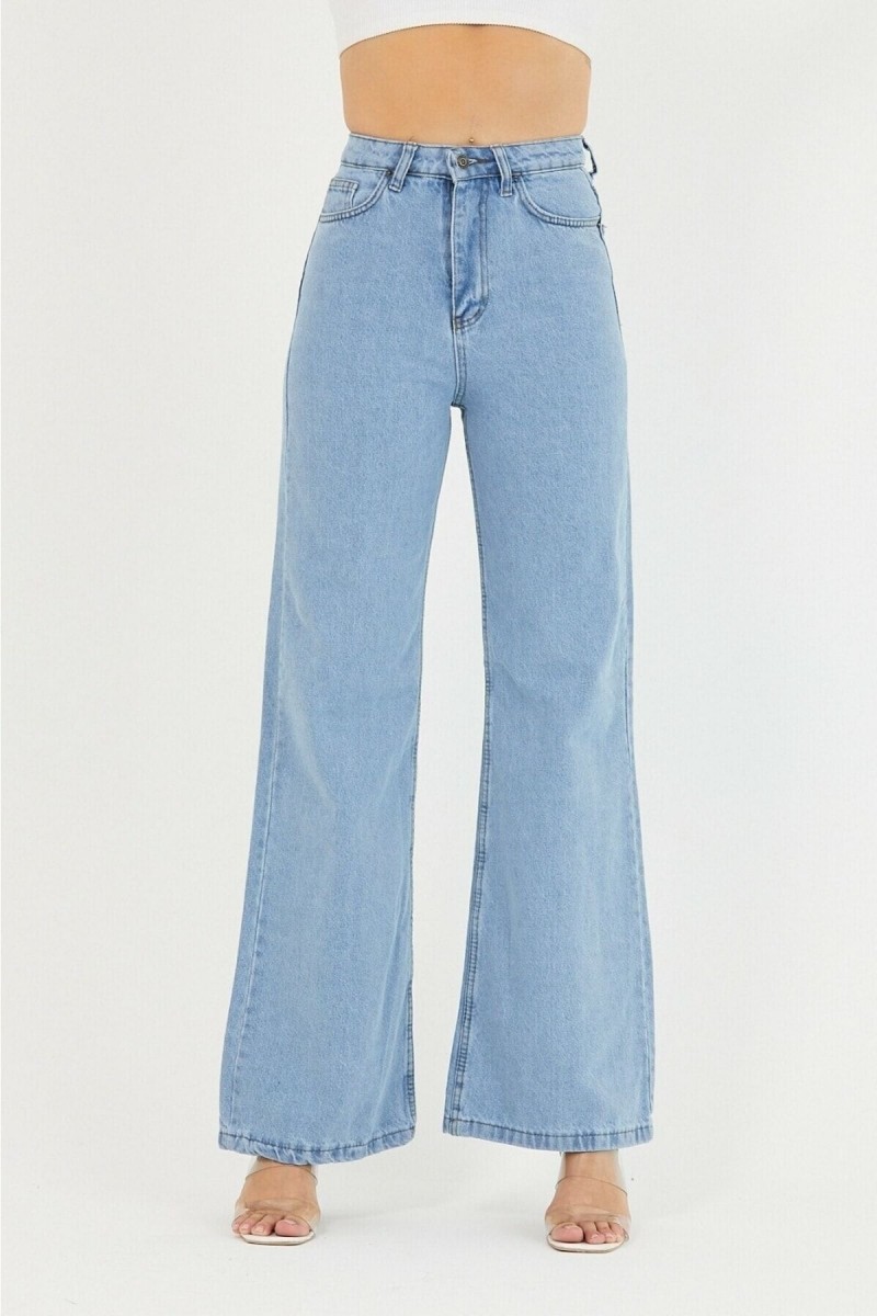 Sour Buz Mavisi Power Likralı Süper Yüksek Bel Salaş Jeans Palazzo Pantolon Sour Buz Mavisi Power Likralı Süper Yüksek Bel Salaş Jeans Palazzo Pantolon