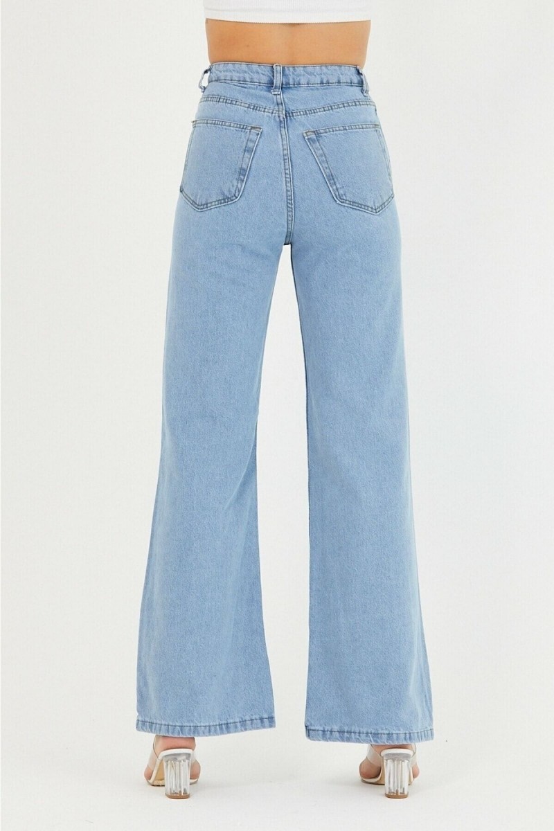 Sour Buz Mavisi Power Likralı Süper Yüksek Bel Salaş Jeans Palazzo Pantolon Sour Buz Mavisi Power Likralı Süper Yüksek Bel Salaş Jeans Palazzo Pantolon