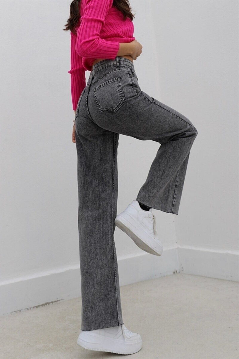 Füme Power Likralı Süper Yüksek Bel Salaş Jeans Palazzo Pantolon