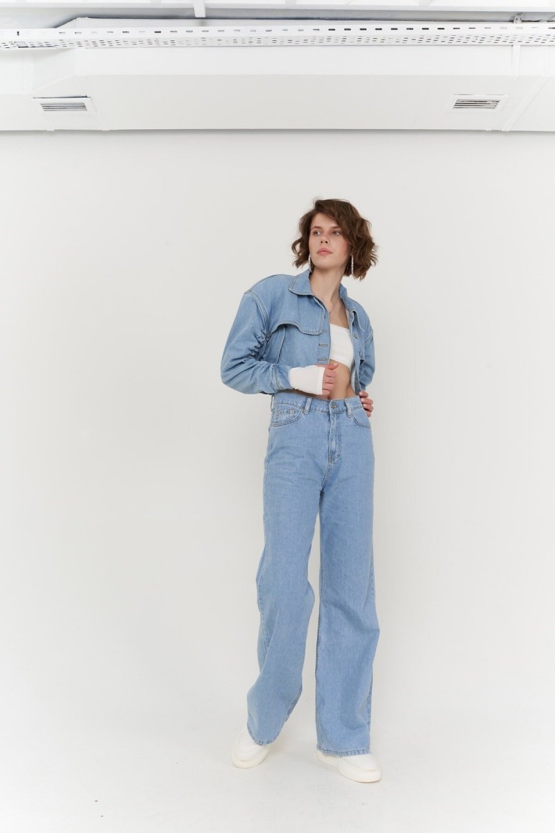 Willow Mavi Açık Kar Likralı Süper Yüksek Bel Salaş Jeans Palazzo Pantolon (süper Yüksek) Wide Leg