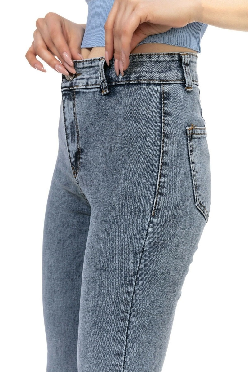 Raymond Laura Ispanyol Jeans Ispanyol Kot Yüksek Bel Solmaz Mavi Orta Kar Pantolon Jean