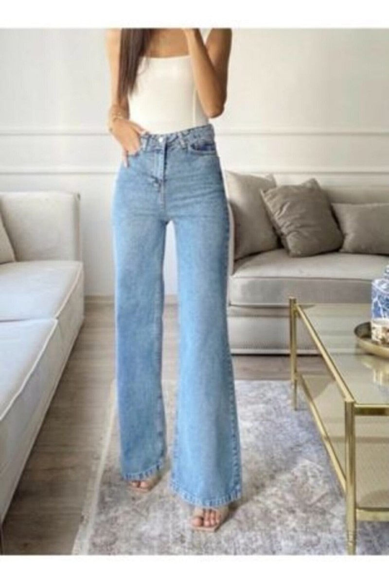 X Mavi Orta Kar 90's Likralı Süper Yüksek Bel Salaş Jeans Palazzo Pantolon. (süper Yüksek)