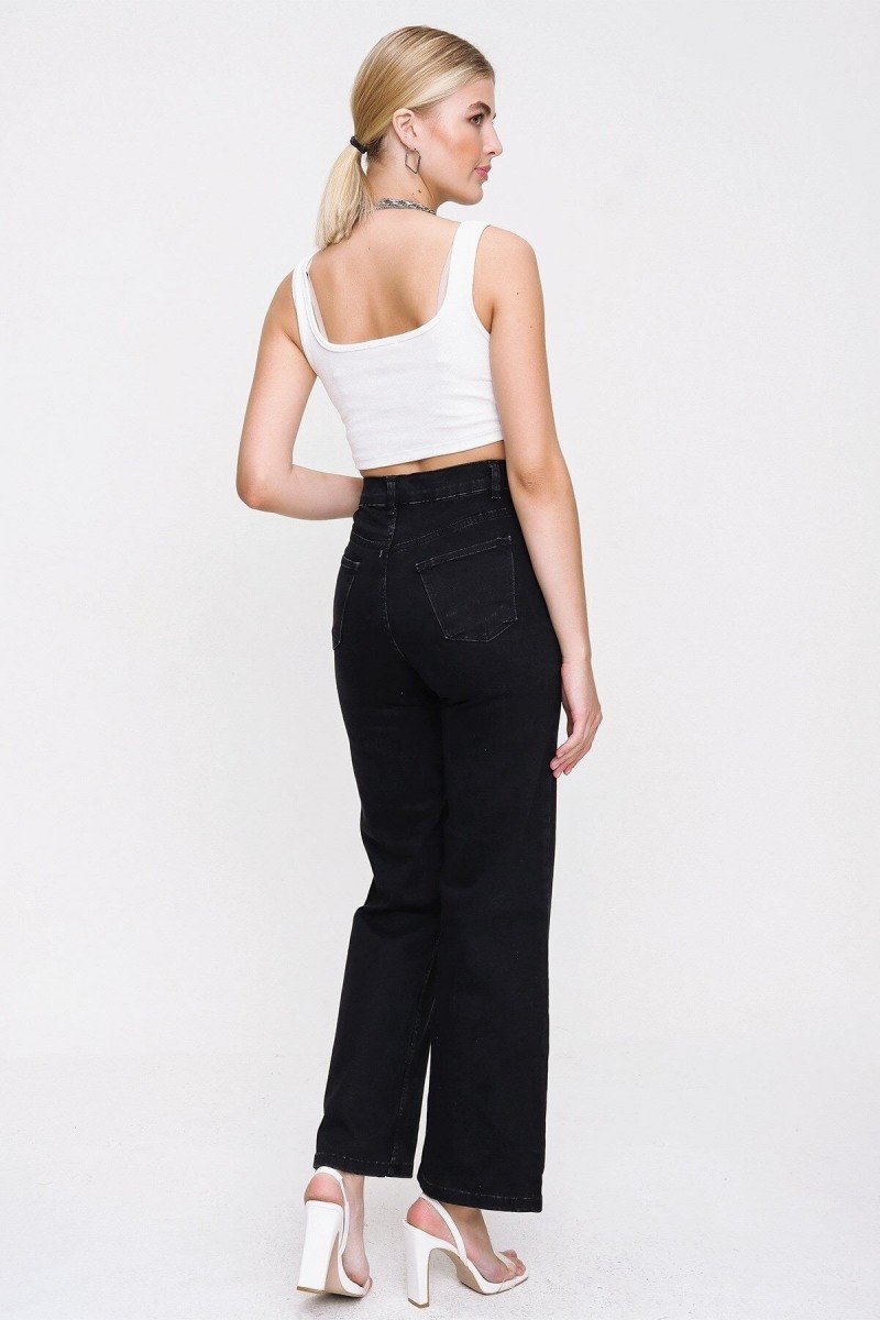 Siyah Likralı Süper Yüksek Bel Salaş Jean Pantolon. (süper Yüksek.) Wide Leg. Siyah Likralı Süper Yüksek Bel Salaş Jean Pantolon. (süper Yüksek.) Wide Leg.