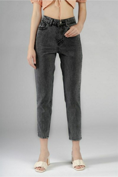 Spanish Yüksek Bel Füme Kar Mom Kot Pantolon Likralı Solmaz Füme Ekstra Rahat Mom Jeans