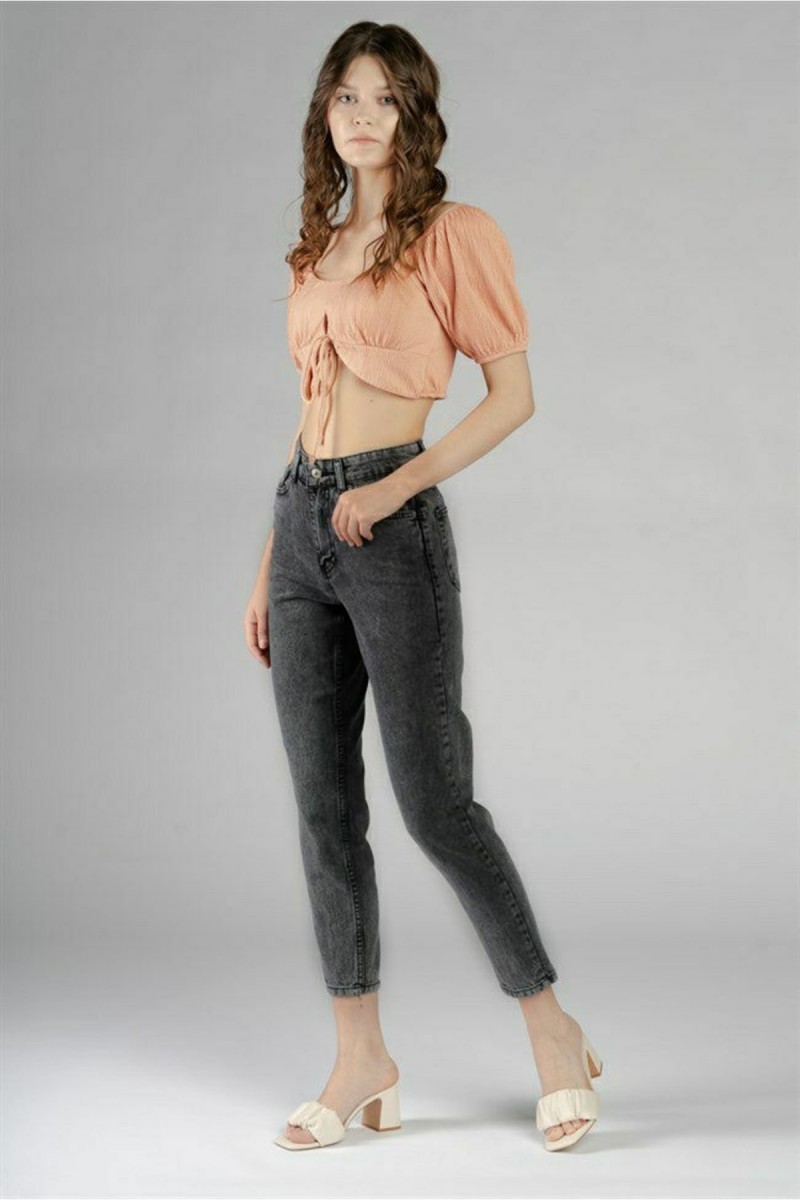 Spanish Yüksek Bel Füme Kar Mom Kot Pantolon Likralı Solmaz Füme Ekstra Rahat Mom Jeans