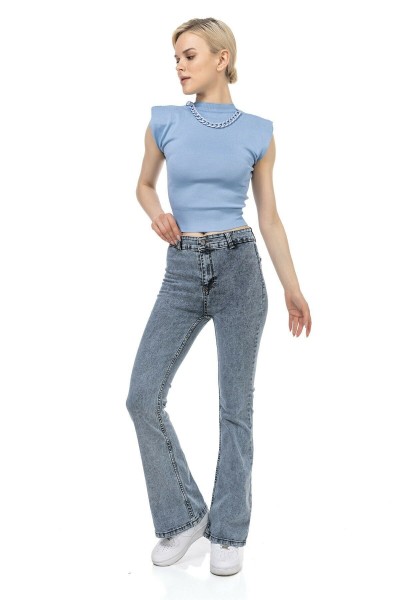 Raymond Laura Ispanyol Jeans Ispanyol Kot Yüksek Bel Solmaz Mavi Orta Kar Pantolon Jean