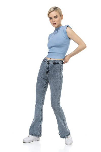 Raymond Laura Ispanyol Jeans Ispanyol Kot Yüksek Bel Solmaz Mavi Orta Kar Pantolon Jean