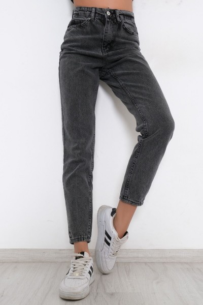 Maria Yüksek Bel Füme Kar Mom Kot Pantolon Likralı Solmaz Füme Ekstra Rahat Mom Jeans