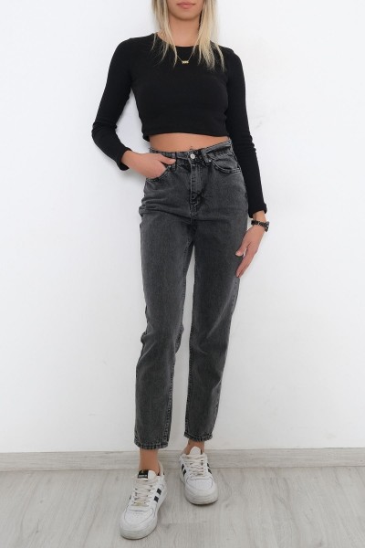 Maria Yüksek Bel Füme Kar Mom Kot Pantolon Likralı Solmaz Füme Ekstra Rahat Mom Jeans