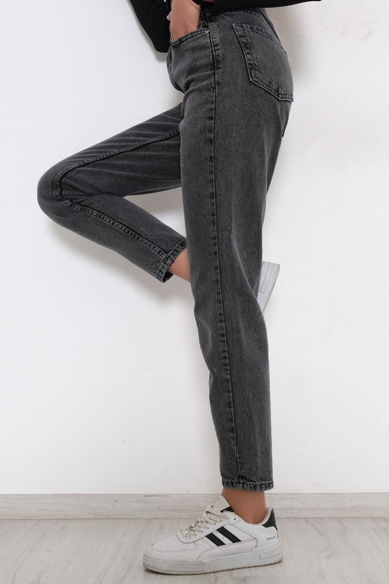 Maria Yüksek Bel Füme Kar Mom Kot Pantolon Likralı Solmaz Füme Ekstra Rahat Mom Jeans