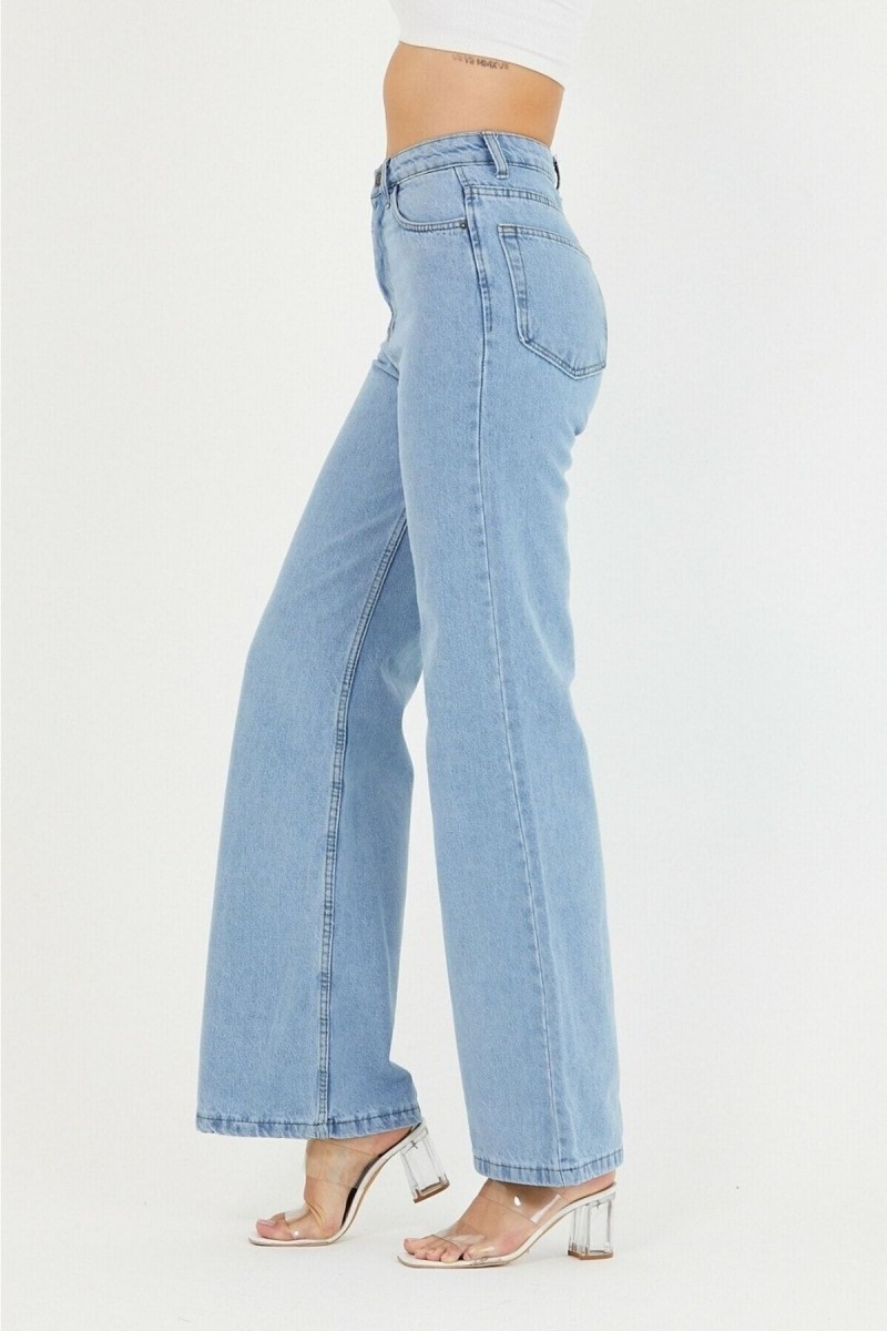 Sour Buz Mavisi Power Likralı Süper Yüksek Bel Salaş Jeans Palazzo Pantolon Sour Buz Mavisi Power Likralı Süper Yüksek Bel Salaş Jeans Palazzo Pantolon