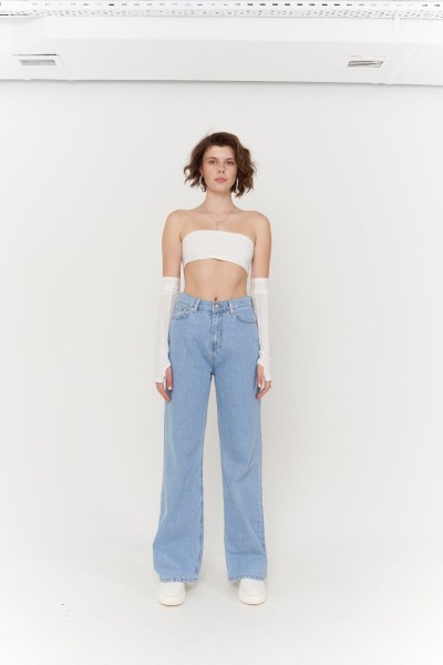 Willow Mavi Açık Kar Likralı Süper Yüksek Bel Salaş Jeans Palazzo Pantolon (süper Yüksek) Wide Leg