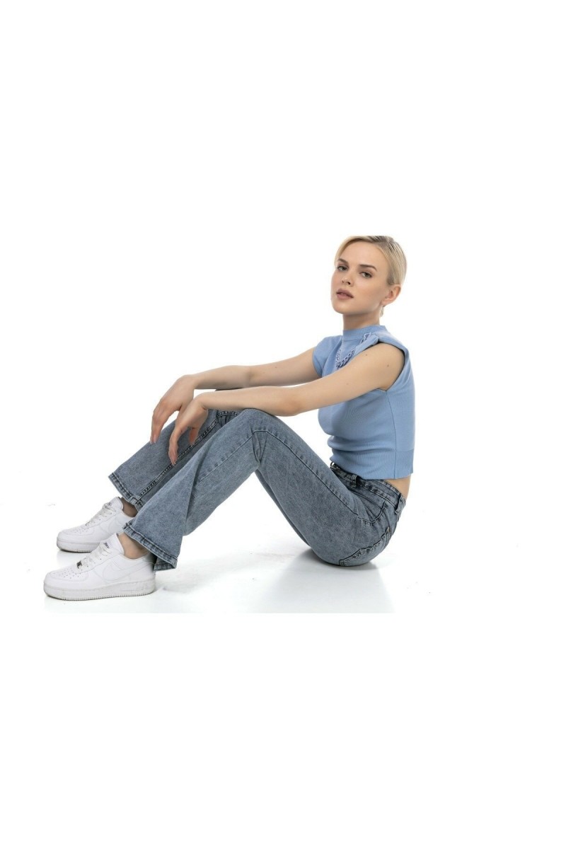 Raymond Laura Ispanyol Jeans Ispanyol Kot Yüksek Bel Solmaz Mavi Orta Kar Pantolon Jean