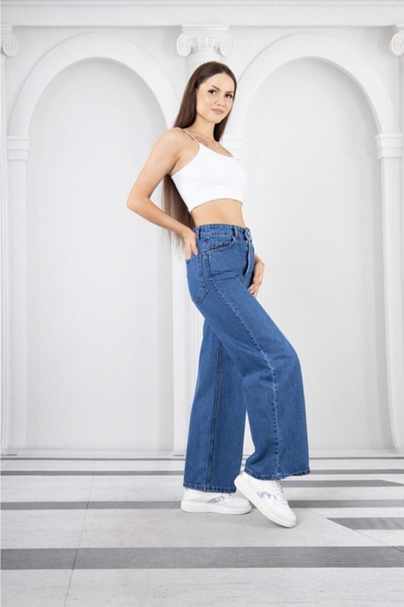 Lina Power Likralı Kadın Orta Mavi Yüksek Bel Salaş Paça Salaş Jeans Kot Pantolon Lina Power Likralı Kadın Orta Mavi Yüksek Bel Salaş Paça Salaş Jeans Kot Pantolon