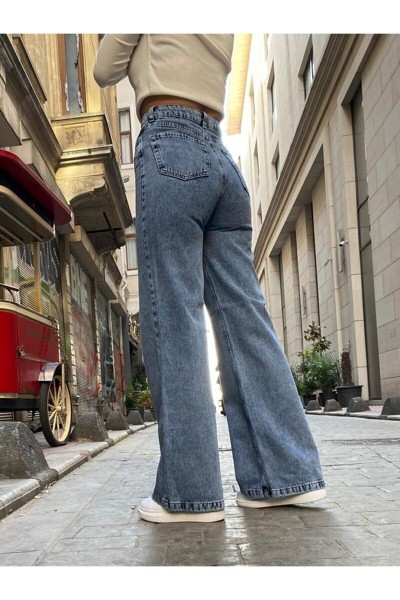 Octavia Orta Kar Salaş Likralı 90 s Süper Yüksek Bel Salaş Paça Kot Palazzo Pantolon