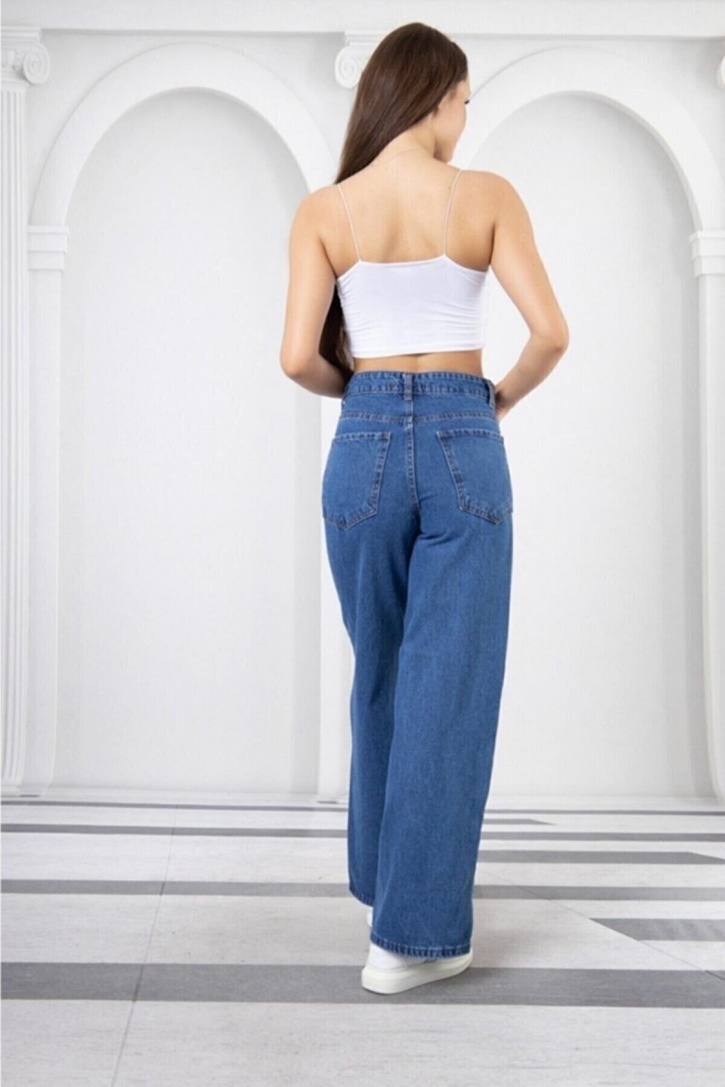 Lina Power Likralı Kadın Orta Mavi Yüksek Bel Salaş Paça Salaş Jeans Kot Pantolon Lina Power Likralı Kadın Orta Mavi Yüksek Bel Salaş Paça Salaş Jeans Kot Pantolon