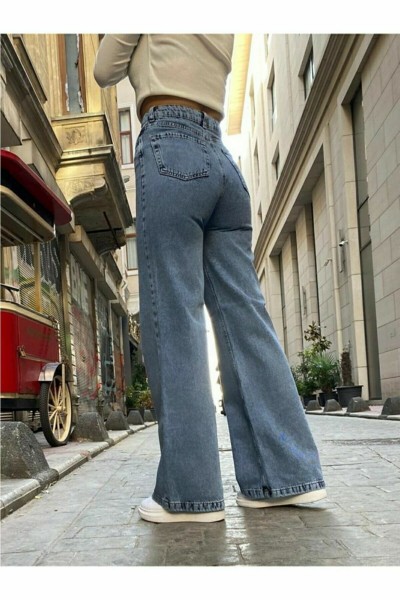 Nina Orta Kar Salaş Likralı 90's Süper Yüksek Bel Salaş Paça Kot Palazzo Pantolon