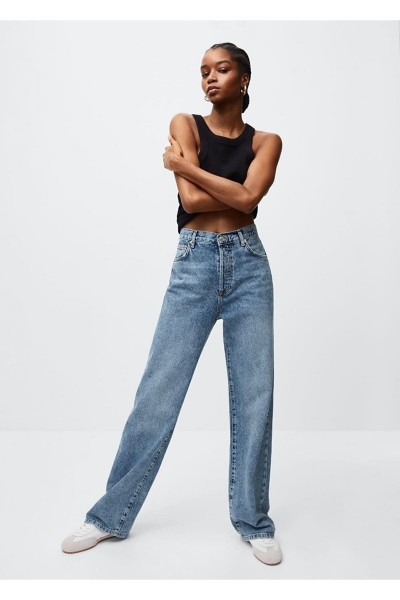 Vina Orta Kar Salaş Likralı 90's Süper Yüksek Bel Salaş Paça Kot Palazzo Pantolon