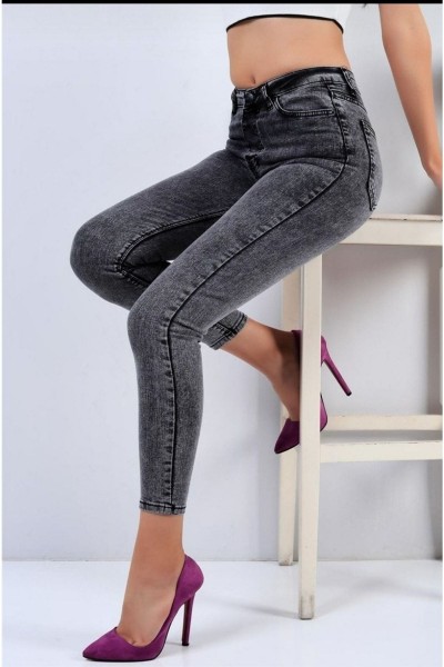 Kot Pantolon Füme Toparlayıcı Likralı Yüksek Bel Jeans