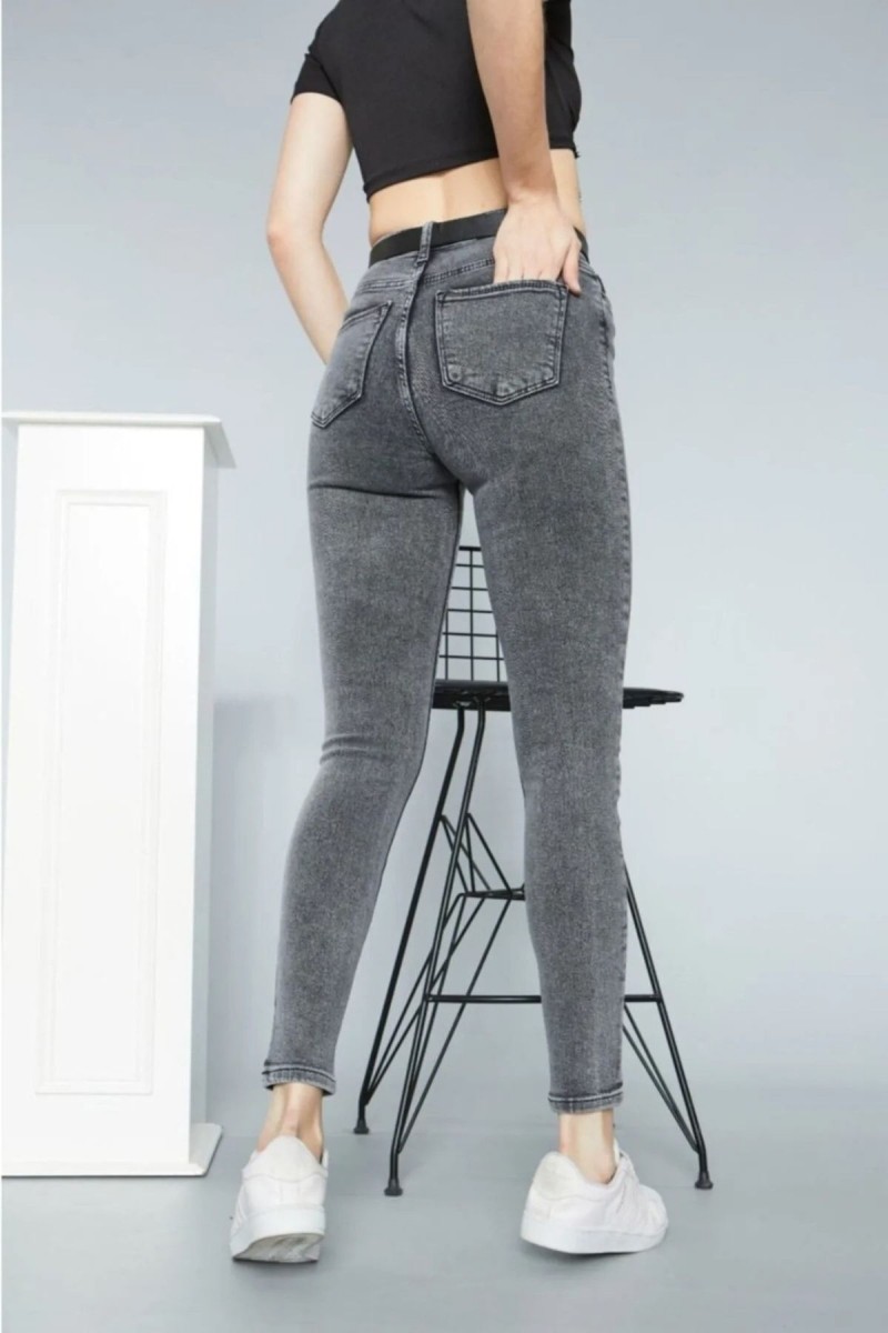 Füme Kar Yıkama Kadın Solmayan Skinny Yüksek Bel Jeans Pantolon Füme Kar Yıkama Kadın Solmayan Skinny Yüksek Bel Jeans Pantolon