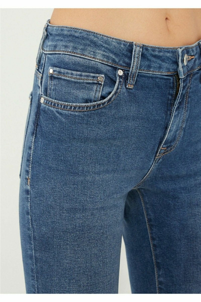 Montpellier Kadın Açık Mavi Bıyıklı Yüksel Bel Bilek Boy Dar Paça Skinny Likralı Kot Pantalon