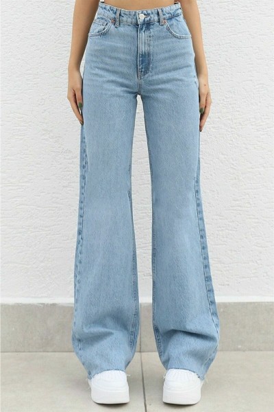 Selda 90 saçık Kar Salaş Likralı Süper Yüksek Bel 90 s Denim Kot Pantolon Palazzo ( Çok Rahat )