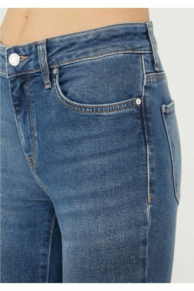Montpellier Kadın Açık Mavi Bıyıklı Yüksel Bel Bilek Boy Dar Paça Skinny Likralı Kot Pantalon