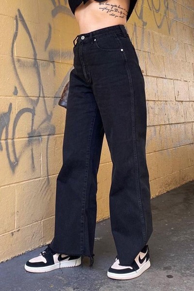 Alice 90 s Kadın Siyah Salaş Likralı Süper Yüksek Bel 90 s Denim Kot Pantolon(çok Rahat)