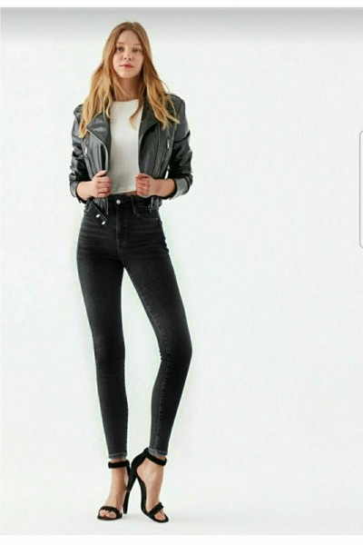 Montpellier Kadın Siyah Bıyıklı Tarz Yüksel Bel Bilek Boy Dar Paça Skinny Likralı Kot Pantalon