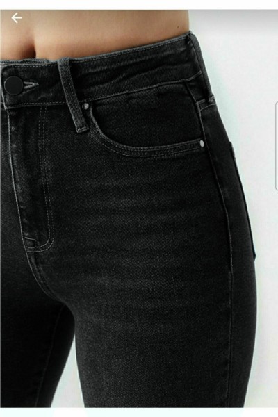 Montpellier Kadın Siyah Bıyıklı Tarz Yüksel Bel Bilek Boy Dar Paça Skinny Likralı Kot Pantalon