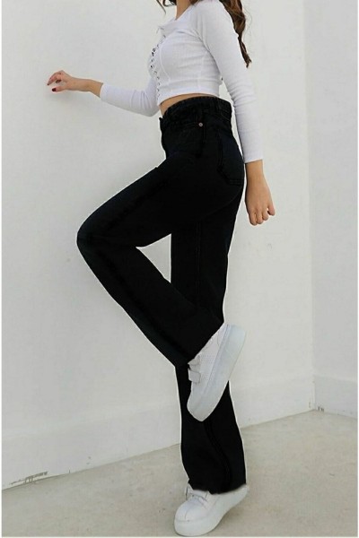 Since s 90 s Kadın Siyah Salaş Likralı Süper Yüksek Bel 90 s Denim Kot Pantolon(çok Rahat)