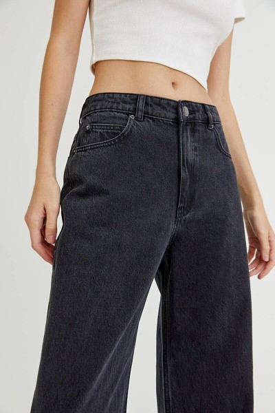 Pavlushka 90 s Kadın Siyah Salaş Likralı Süper Yüksek Bel 90 s Denim Kot Pantolon Jeans