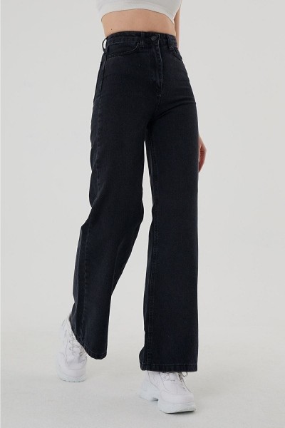 Nesha 90 s Kadın Siyah Salaş Likralı Süper Yüksek Bel 90 s Denim Kot Pantolon Jeans