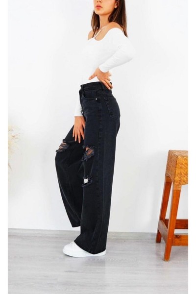 Sahura 90 s Kadın Siyah Salaş Likralı Süper Yüksek Bel 90 s Denim Kot Pantolon Jeans