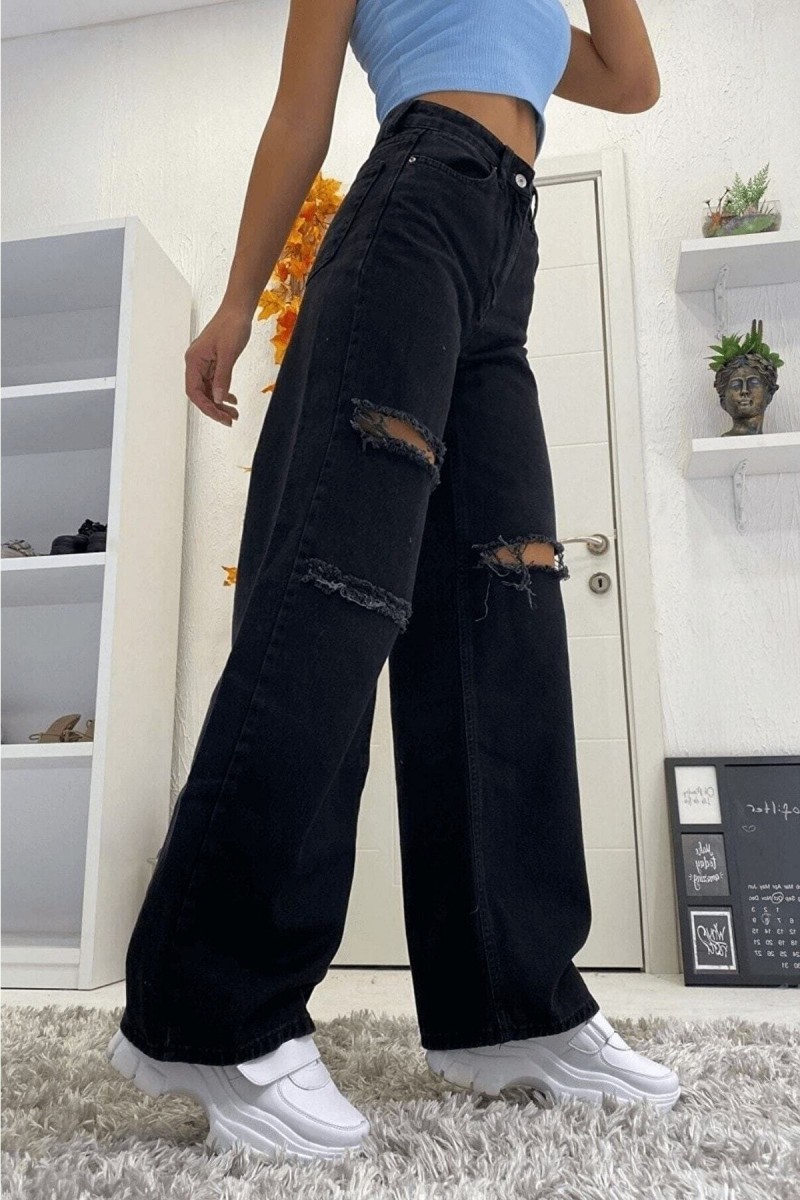 Ronja 90 s Kadın Yırtık Siyah Salaş Likralı Süper Yüksek Bel 90 s Denim Kot Pantolon Jeans Ronja 90 s Kadın Yırtık Siyah Salaş Likralı Süper Yüksek Bel 90 s Denim Kot Pantolon Jeans