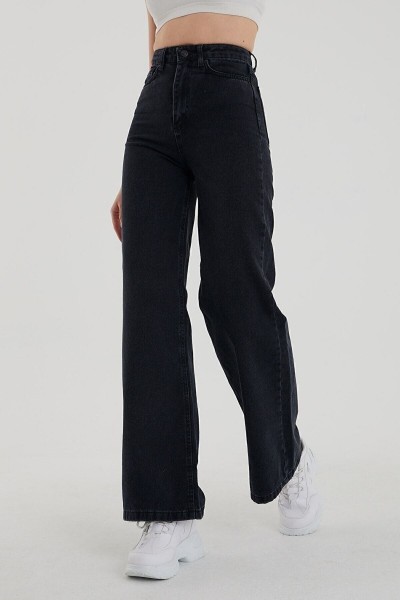 Nesha 90 s Kadın Siyah Salaş Likralı Süper Yüksek Bel 90 s Denim Kot Pantolon Jeans