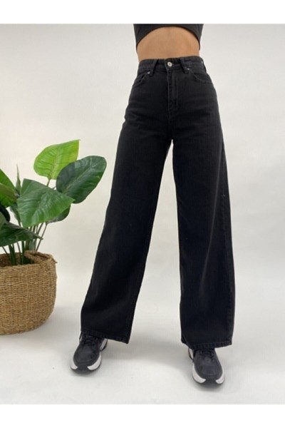Orya 90 s Kadın Siyah Salaş Likralı Süper Yüksek Bel 90 s Denim Kot Pantolon Jeans