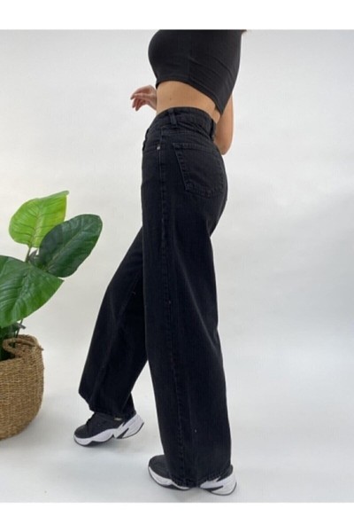 Orya 90 s Kadın Siyah Salaş Likralı Süper Yüksek Bel 90 s Denim Kot Pantolon Jeans