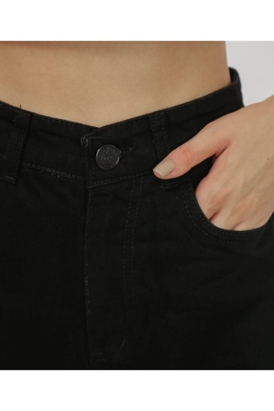 Patya 90 s Kadın Siyah Salaş Likralı Süper Yüksek Bel 90 s Denim Kot Pantolon Jeans
