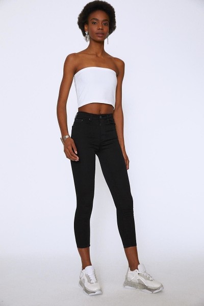 Adriana Siyah Yüksek Bel Toparlayıcı Skinny Dar Paça Solmaz Jeans Pantolon
